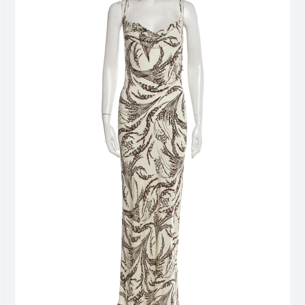 RG Kane Elegant Cream and Brown Maxi Dress